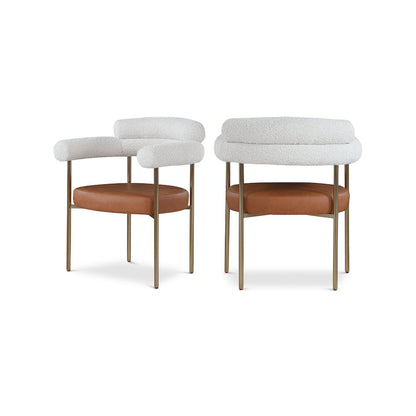 Blake Cognac Vegan Leather / Cream Boucle Fabric Dining Chair, Set of 2