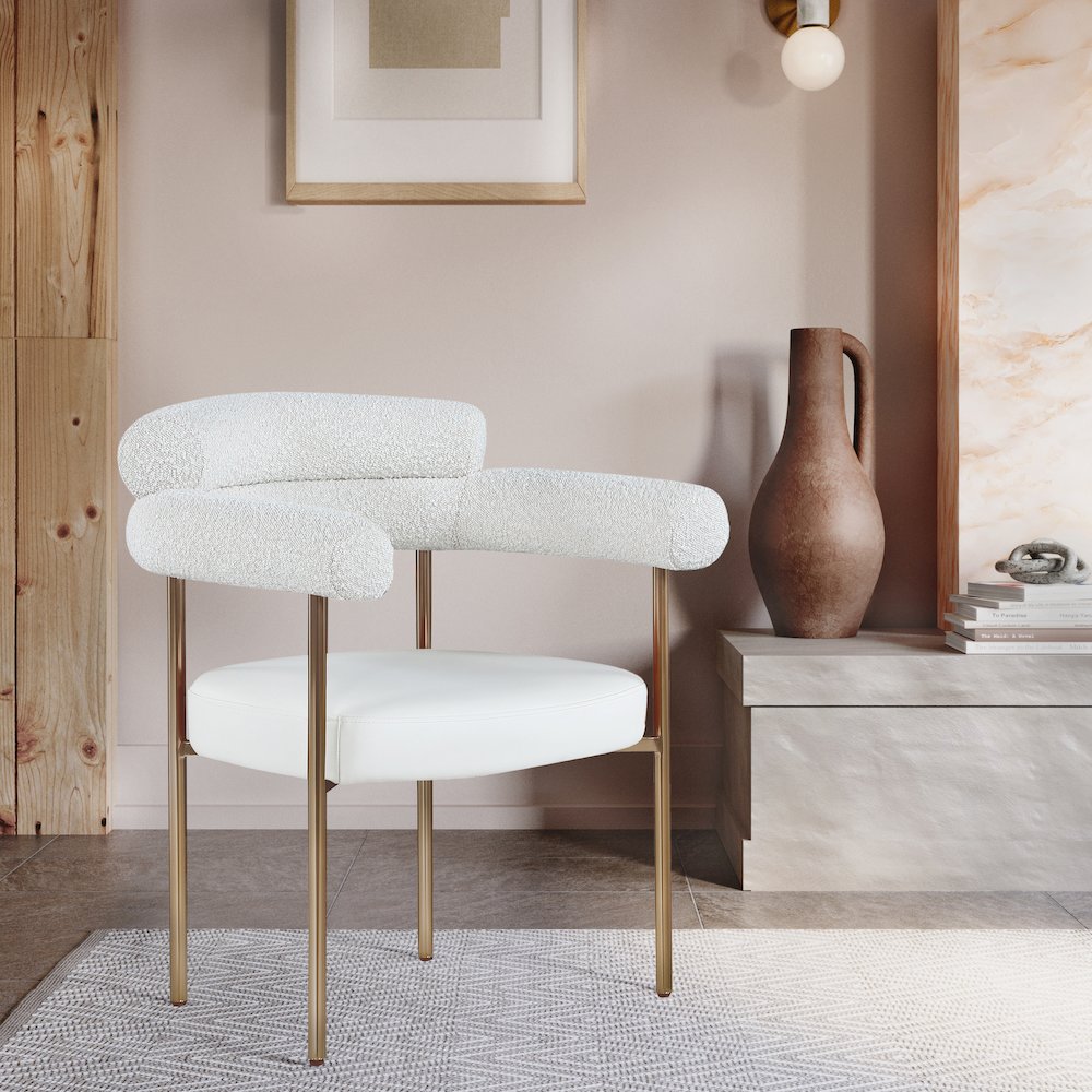 Blake Cream Vegan Leather / Boucle Fabric Dining Chair, Set of 2