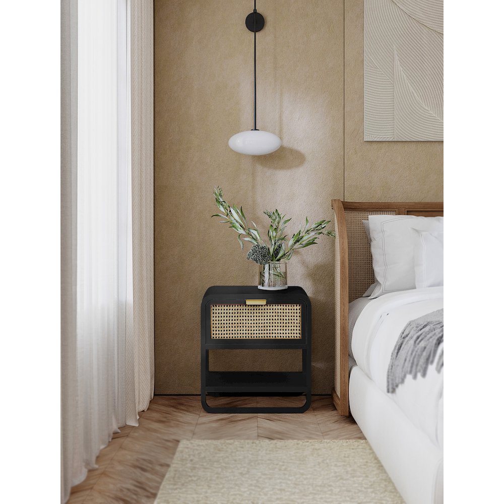 Sage Black Wood Veneer Night Stand