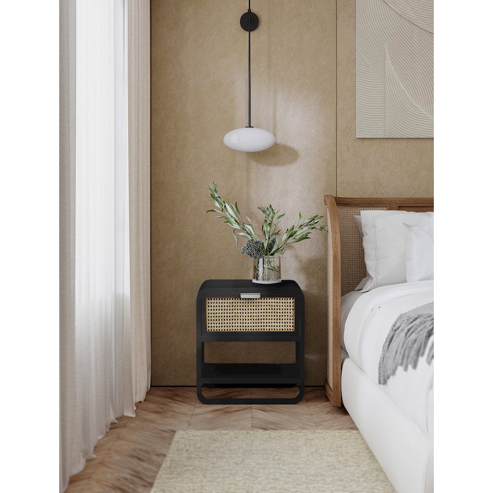 Sage Black Wood Veneer Night Stand