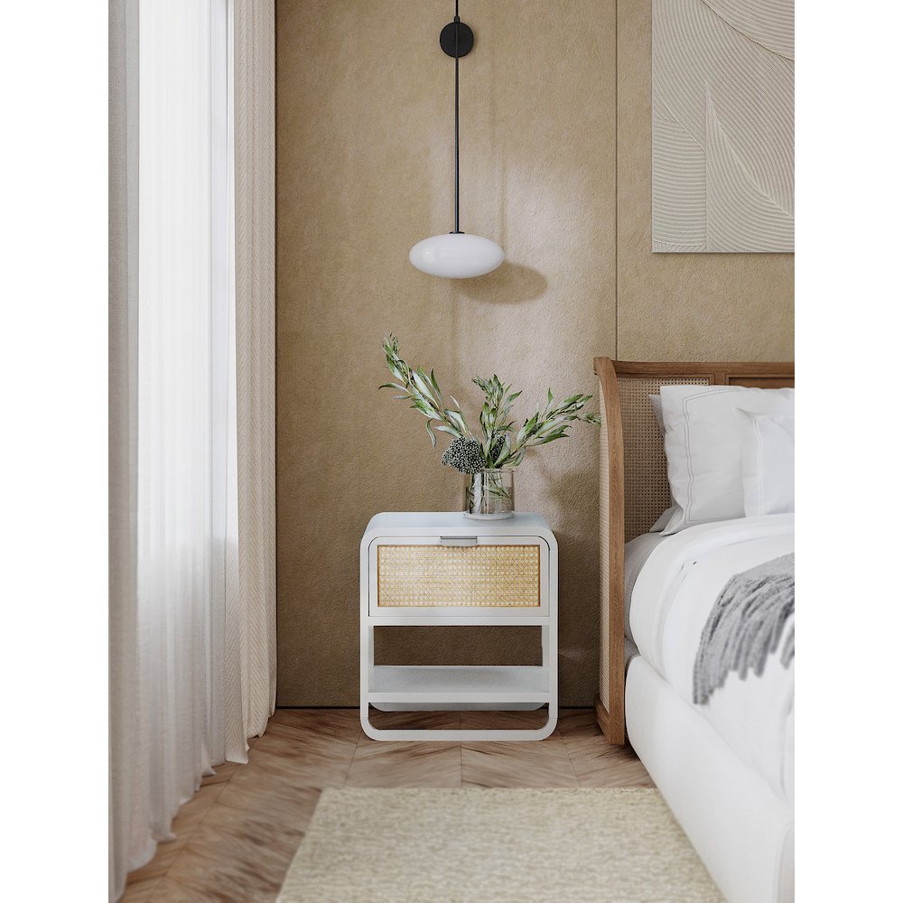 Sage White Wood Veneer Night Stand