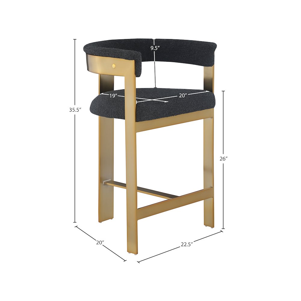 Romeo Black Boucle Fabric Counter Stool, Set of 2