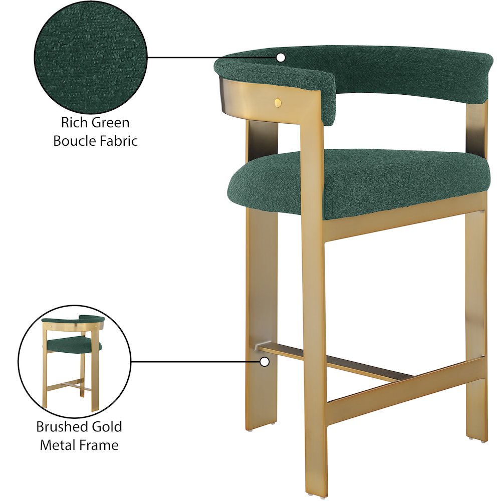 Romeo Green Boucle Fabric Counter Stool, Set of 2