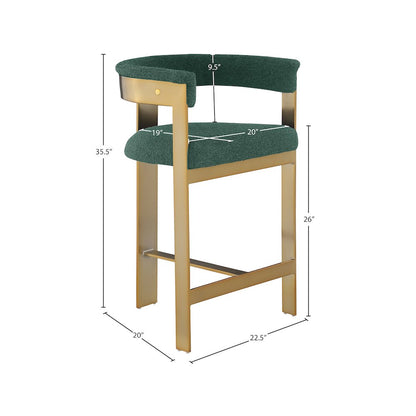 Romeo Green Boucle Fabric Counter Stool, Set of 2