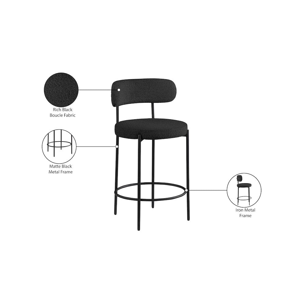 Beacon Black Boucle Fabric Stool, Set of 2