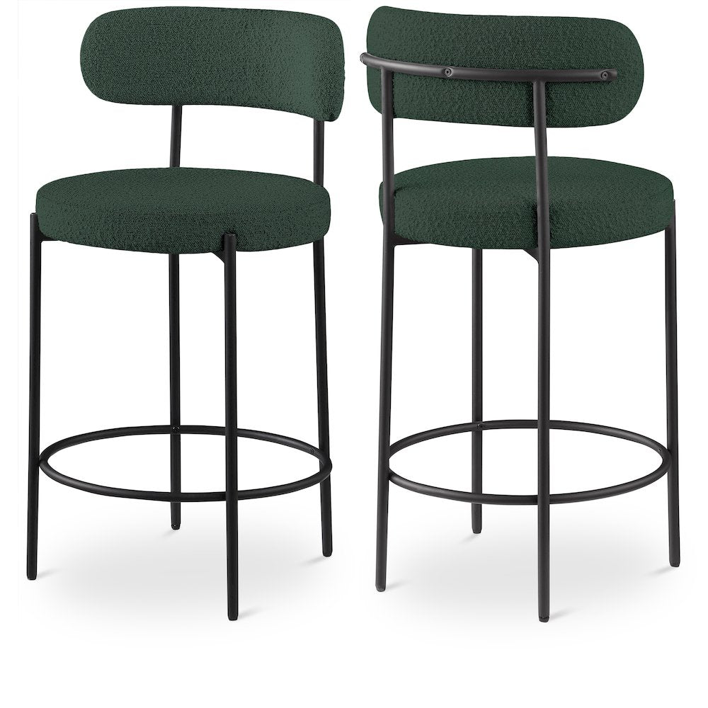 Beacon Green Boucle Fabric Stool, Set of 2