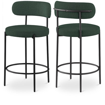 Beacon Green Boucle Fabric Stool, Set of 2
