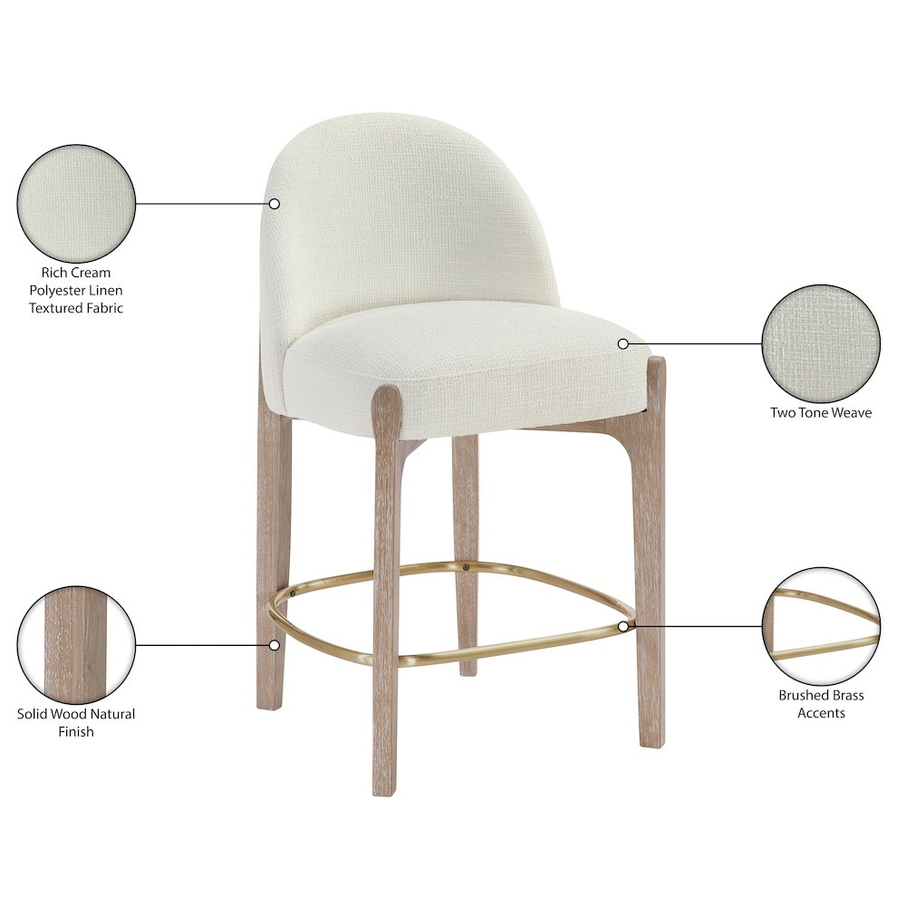 Torino Cream Fabric Upholstered Counter Stool, Set of 2