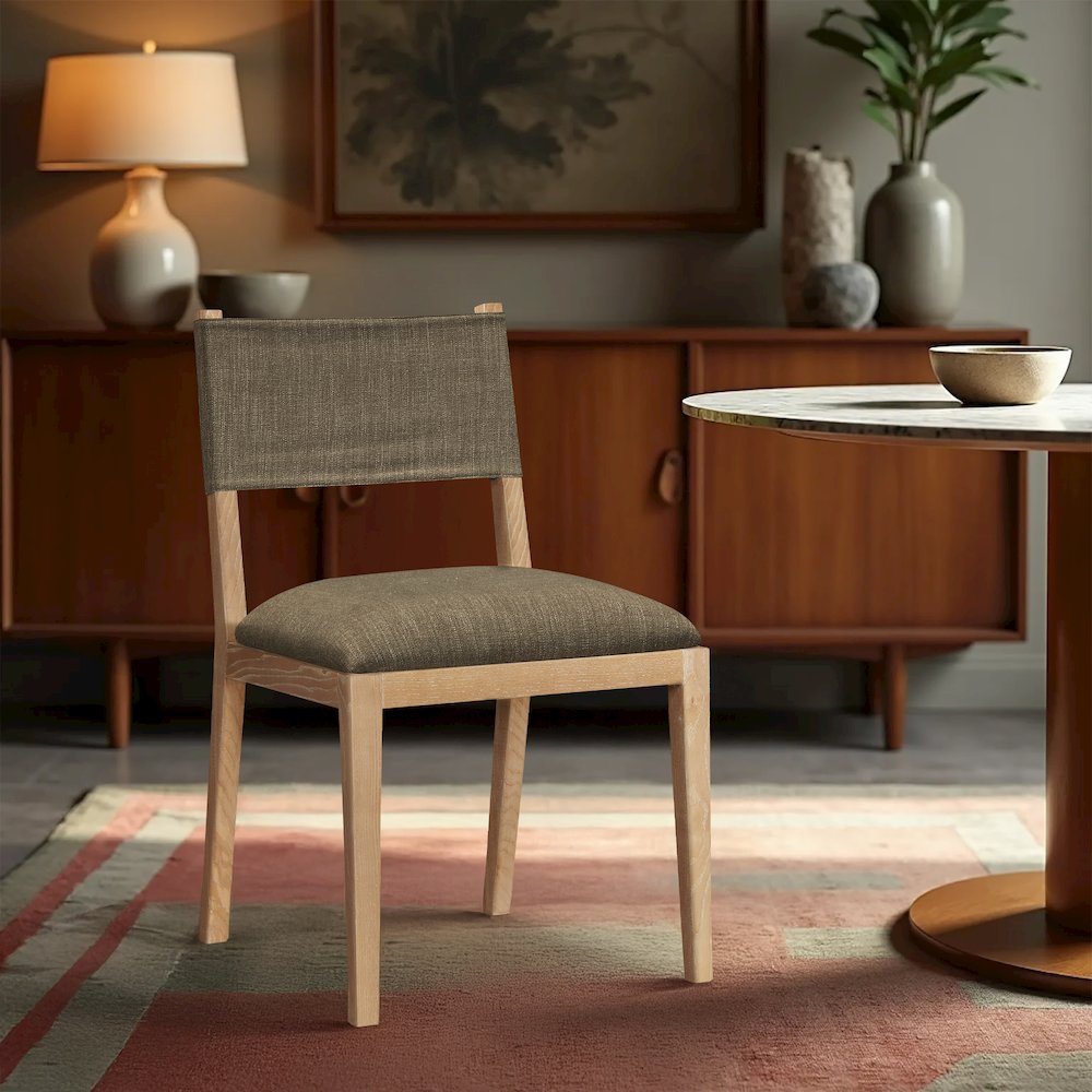Avon Brown Linen Textured Fabric Dining Side Chair, Set of 2