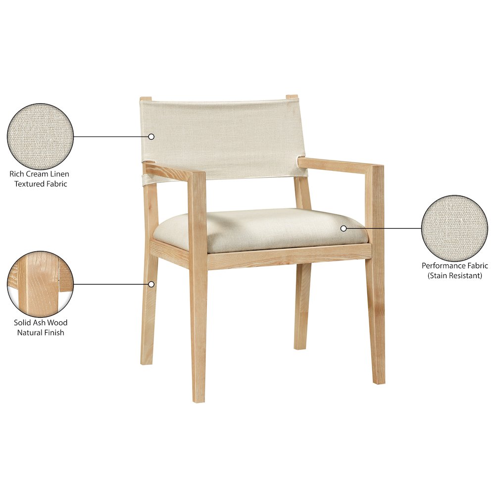 Avon Cream Linen Textured Fabric Dining Arm Chair