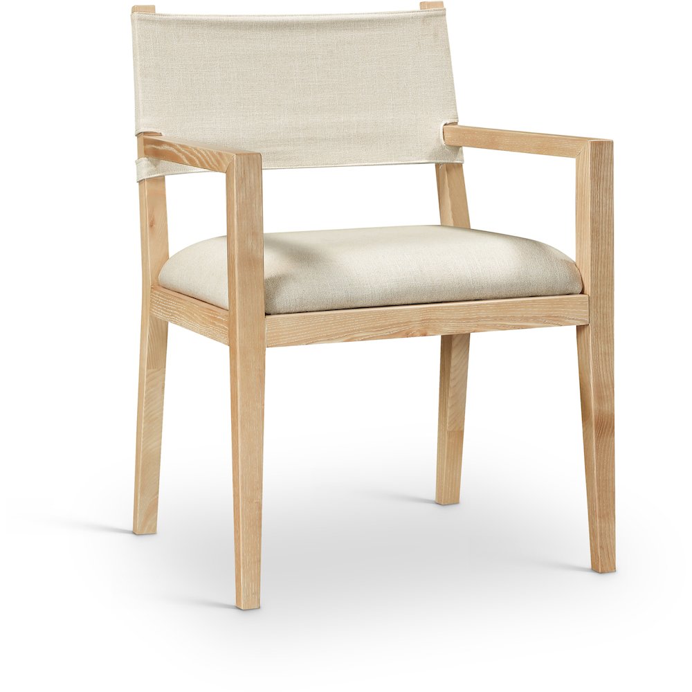 Avon Cream Linen Textured Fabric Dining Arm Chair