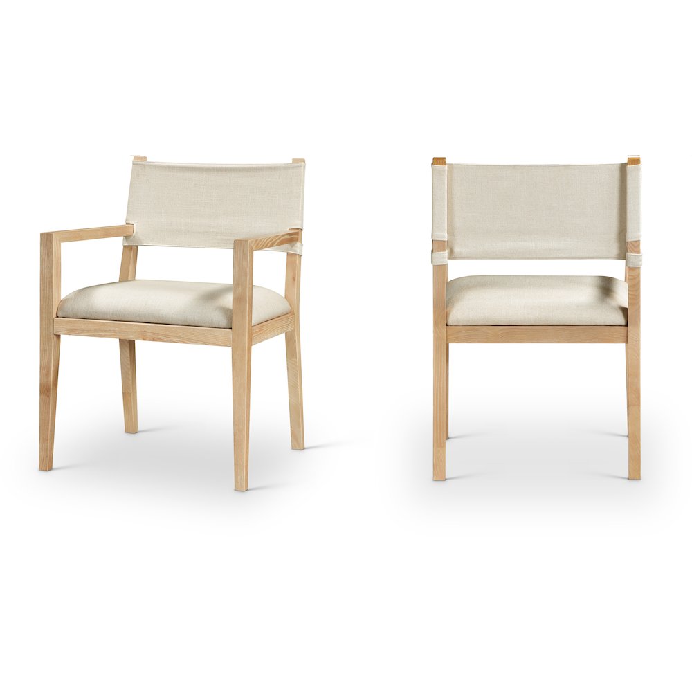 Avon Cream Linen Textured Fabric Dining Arm Chair