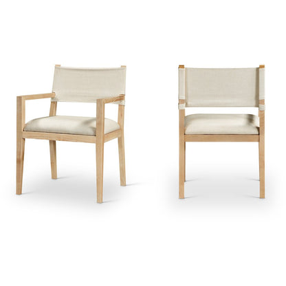 Avon Cream Linen Textured Fabric Dining Arm Chair