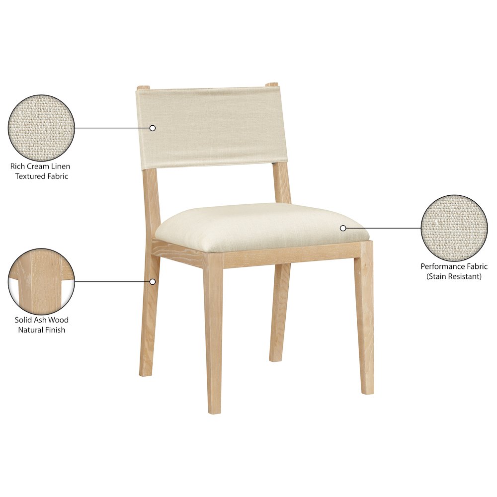 Avon Cream Linen Textured Fabric Dining Side Chair, Set of 2