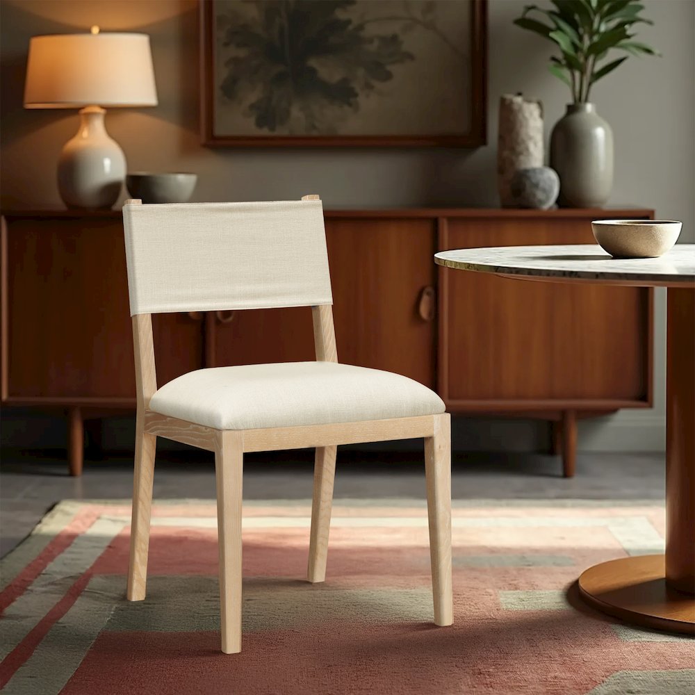 Avon Cream Linen Textured Fabric Dining Side Chair, Set of 2