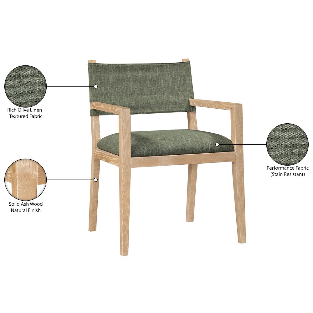 Avon Olive Linen Textured Fabric Dining Arm Chair
