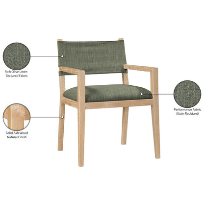 Avon Olive Linen Textured Fabric Dining Arm Chair