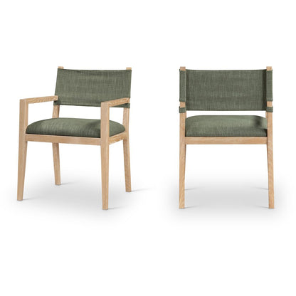 Avon Olive Linen Textured Fabric Dining Arm Chair