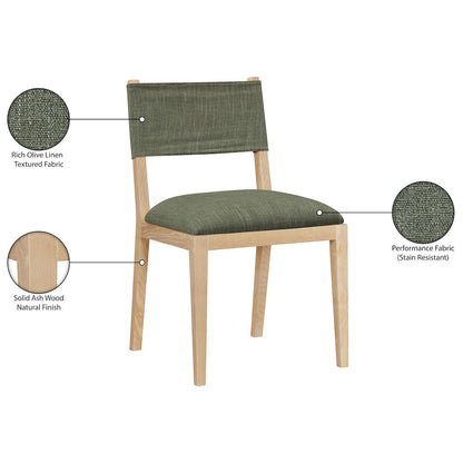 Avon Olive Linen Textured Fabric Dining Side Chair, Set of 2