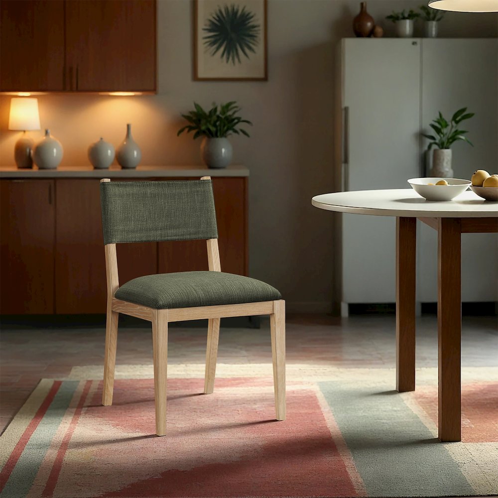 Avon Olive Linen Textured Fabric Dining Side Chair, Set of 2