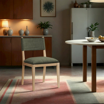 Avon Olive Linen Textured Fabric Dining Side Chair, Set of 2