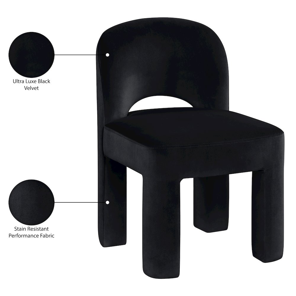 Celine Black Velvet Performance Fabric Upholstered Dining Chair, Set of 2