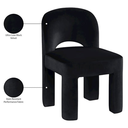 Celine Black Velvet Performance Fabric Upholstered Dining Chair, Set of 2