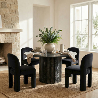 Celine Black Velvet Performance Fabric Upholstered Dining Chair, Set of 2