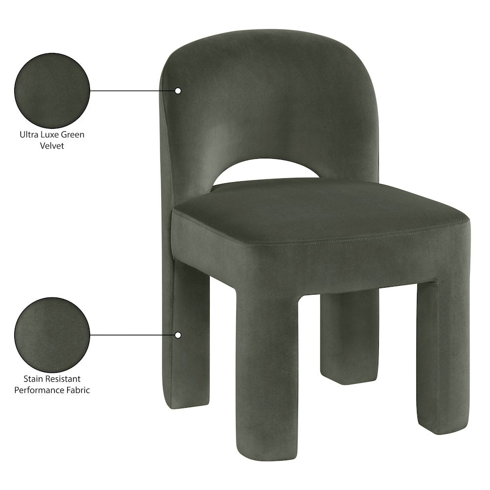 Celine Green Velvet Performance Fabric Upholstered Dining Chair, Set of 2