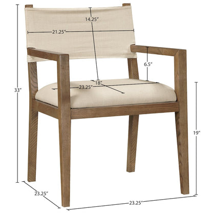 Avon Beige Linen Textured Fabric Dining Arm Chair