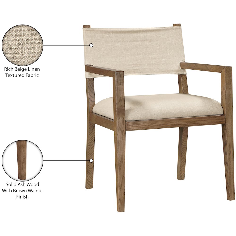 Avon Beige Linen Textured Fabric Dining Arm Chair