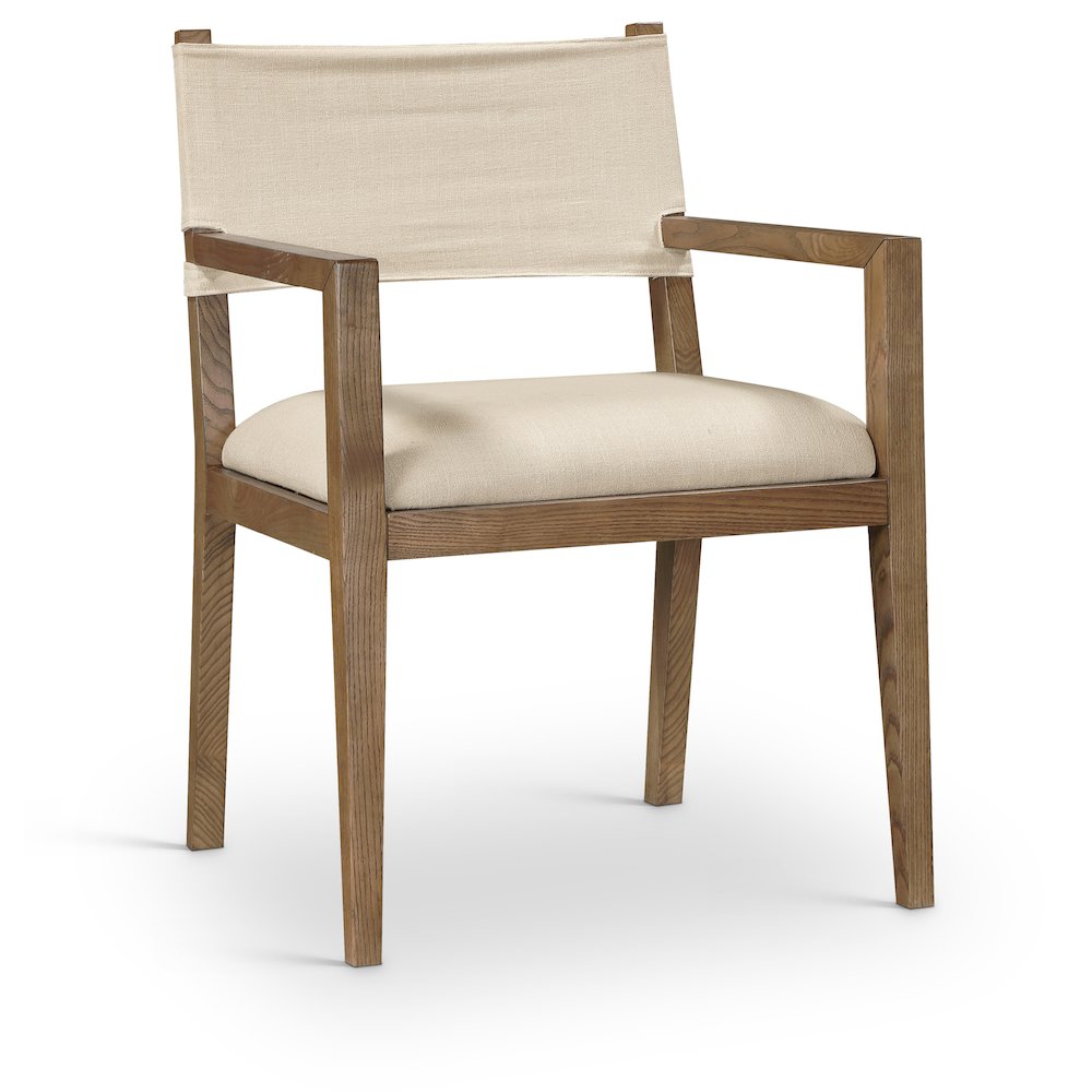 Avon Beige Linen Textured Fabric Dining Arm Chair