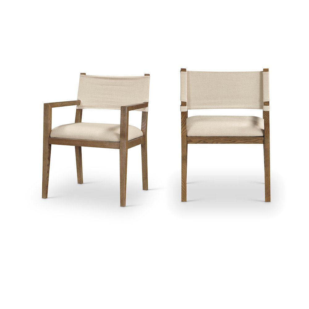 Avon Beige Linen Textured Fabric Dining Arm Chair
