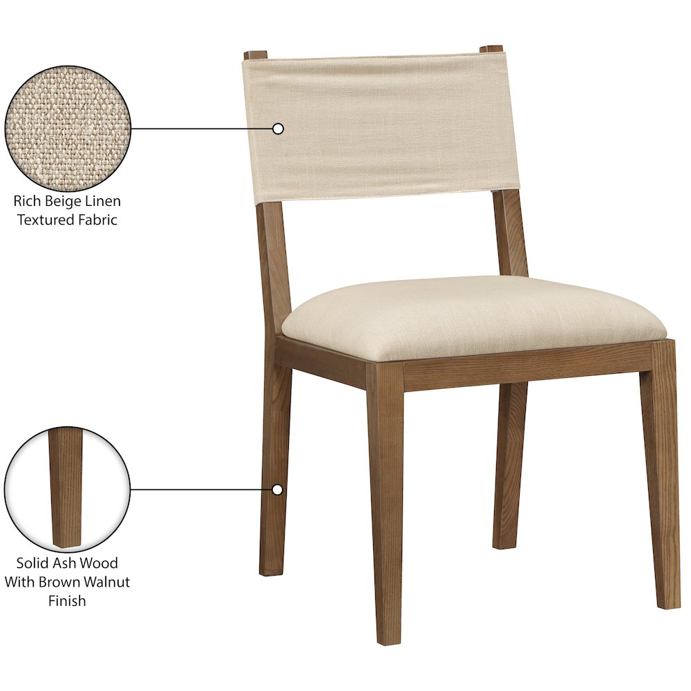 Avon Beige Linen Textured Fabric Dining Side Chair, Set of 2