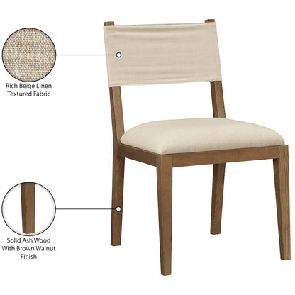 Avon Beige Linen Textured Fabric Dining Side Chair, Set of 2
