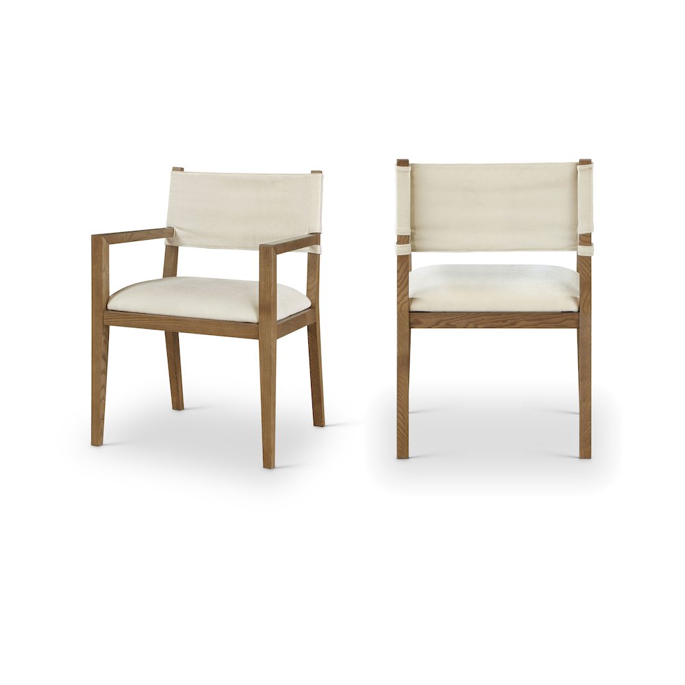 Avon Cream Linen Textured Fabric Dining Arm Chair
