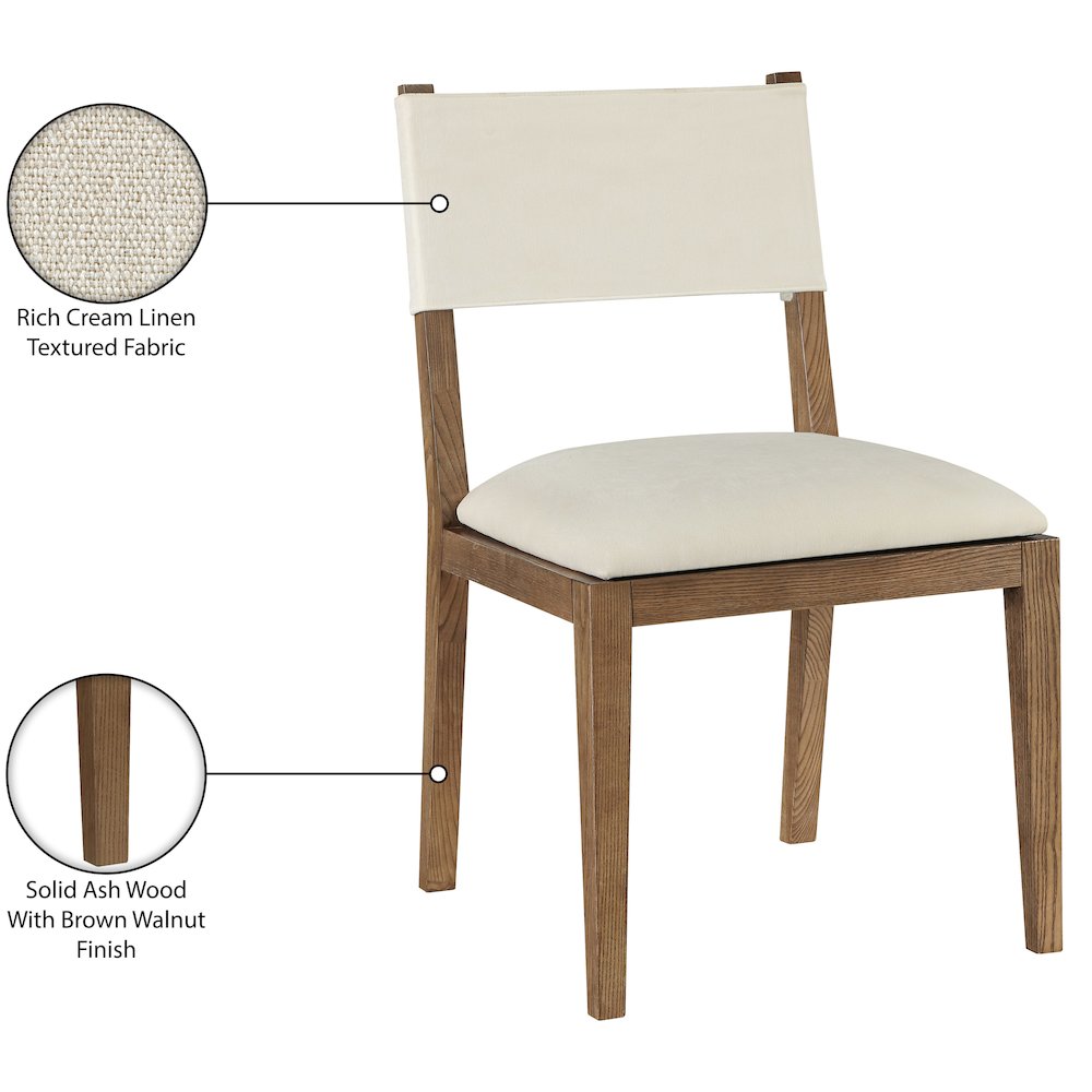 Avon Cream Linen Textured Fabric Dining Side Chair, Set of 2