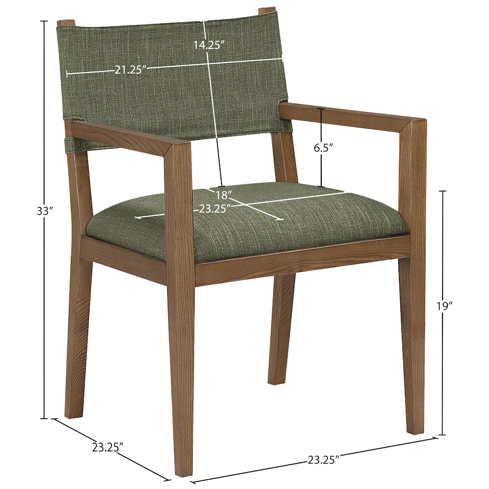 Avon Olive Linen Textured Fabric Dining Arm Chair