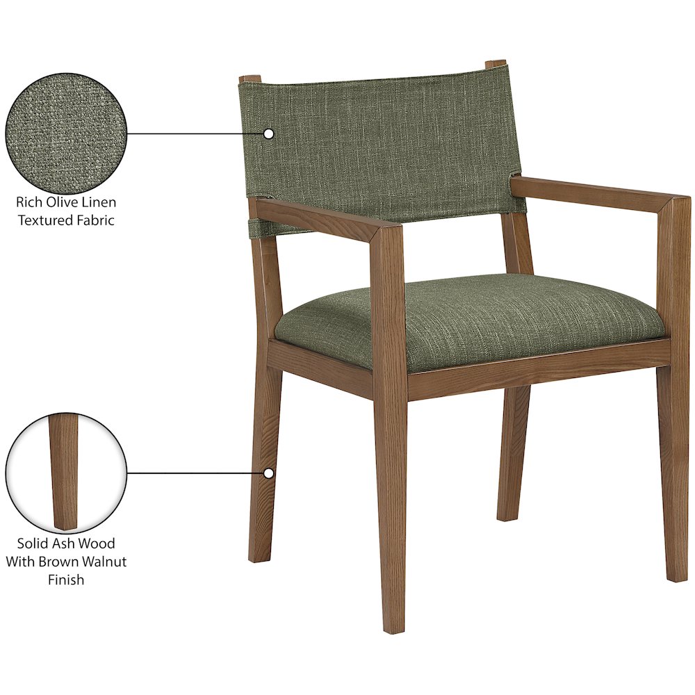 Avon Olive Linen Textured Fabric Dining Arm Chair