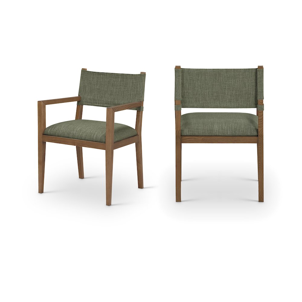 Avon Olive Linen Textured Fabric Dining Arm Chair