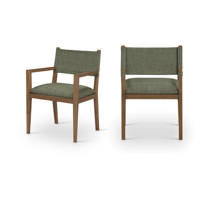 Avon Olive Linen Textured Fabric Dining Arm Chair