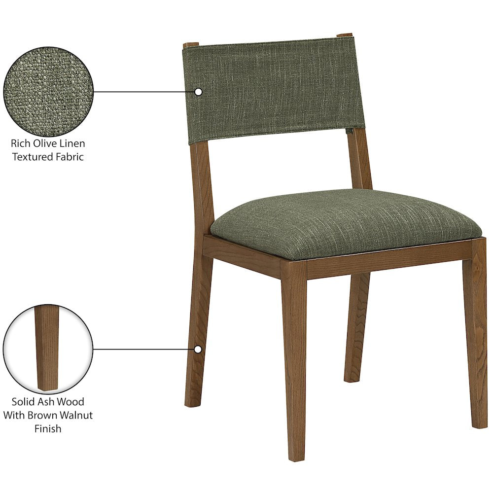 Avon Olive Linen Textured Fabric Dining Side Chair, Set of 2