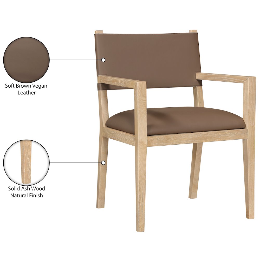 Avon Brown Vegan Leather Dining Arm Chair