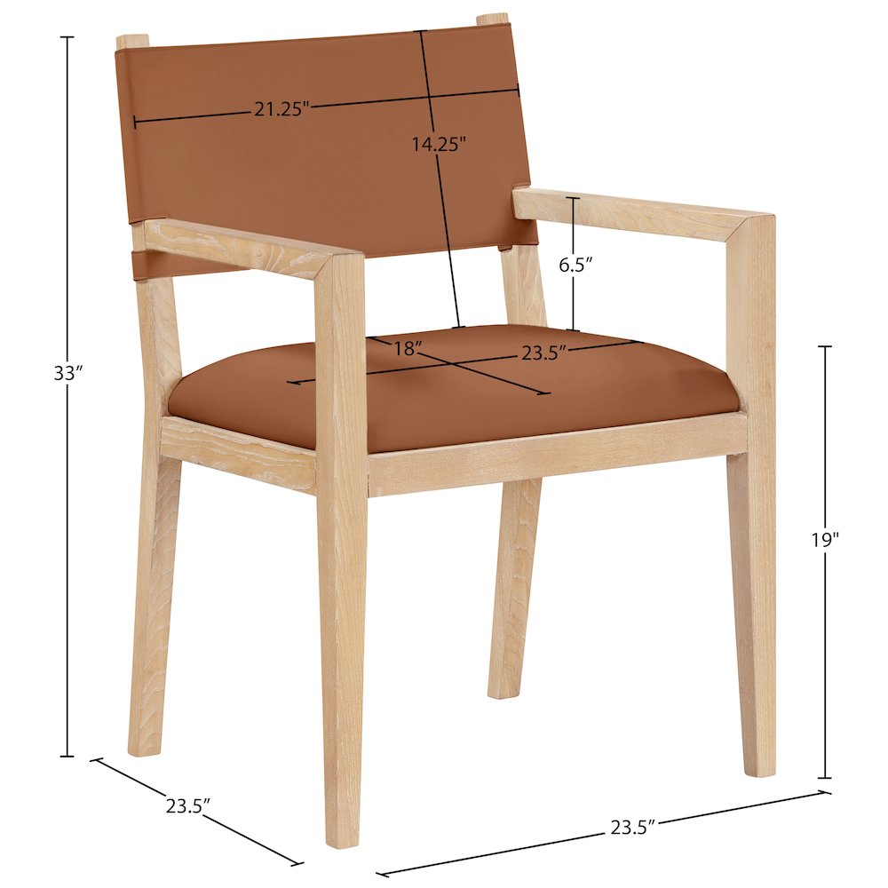 Avon Cognac Vegan Leather Dining Arm Chair