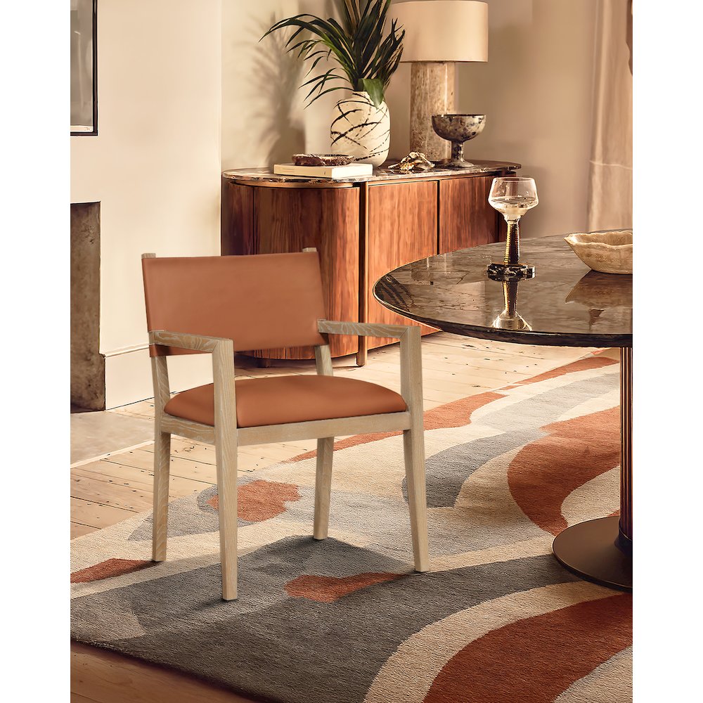 Avon Cognac Vegan Leather Dining Arm Chair