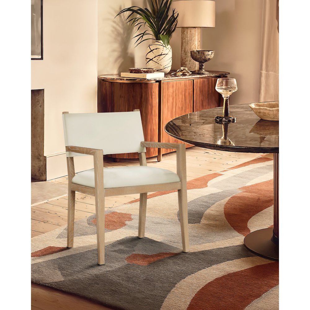 Avon Cream Vegan Leather Dining Arm Chair