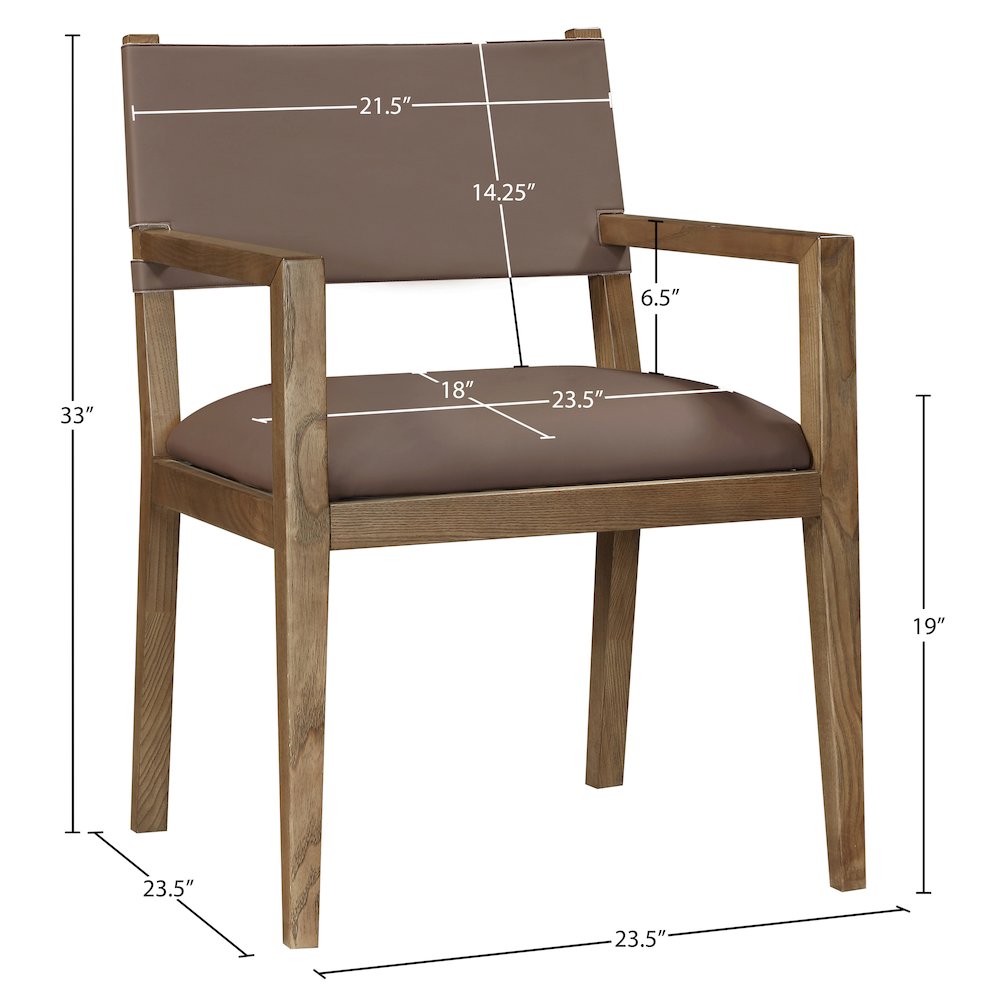 Avon Brown Vegan Leather Dining Arm Chair