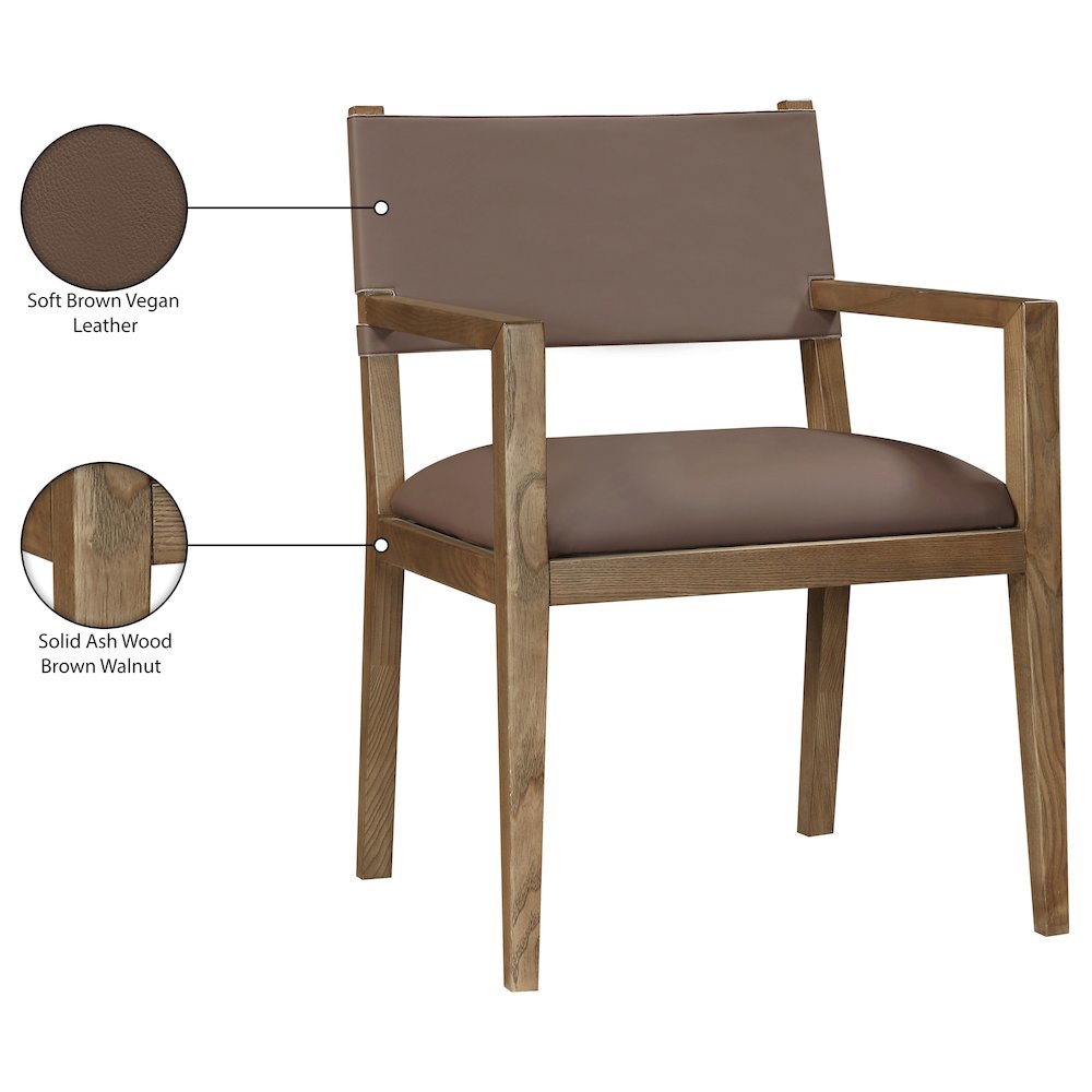 Avon Brown Vegan Leather Dining Arm Chair