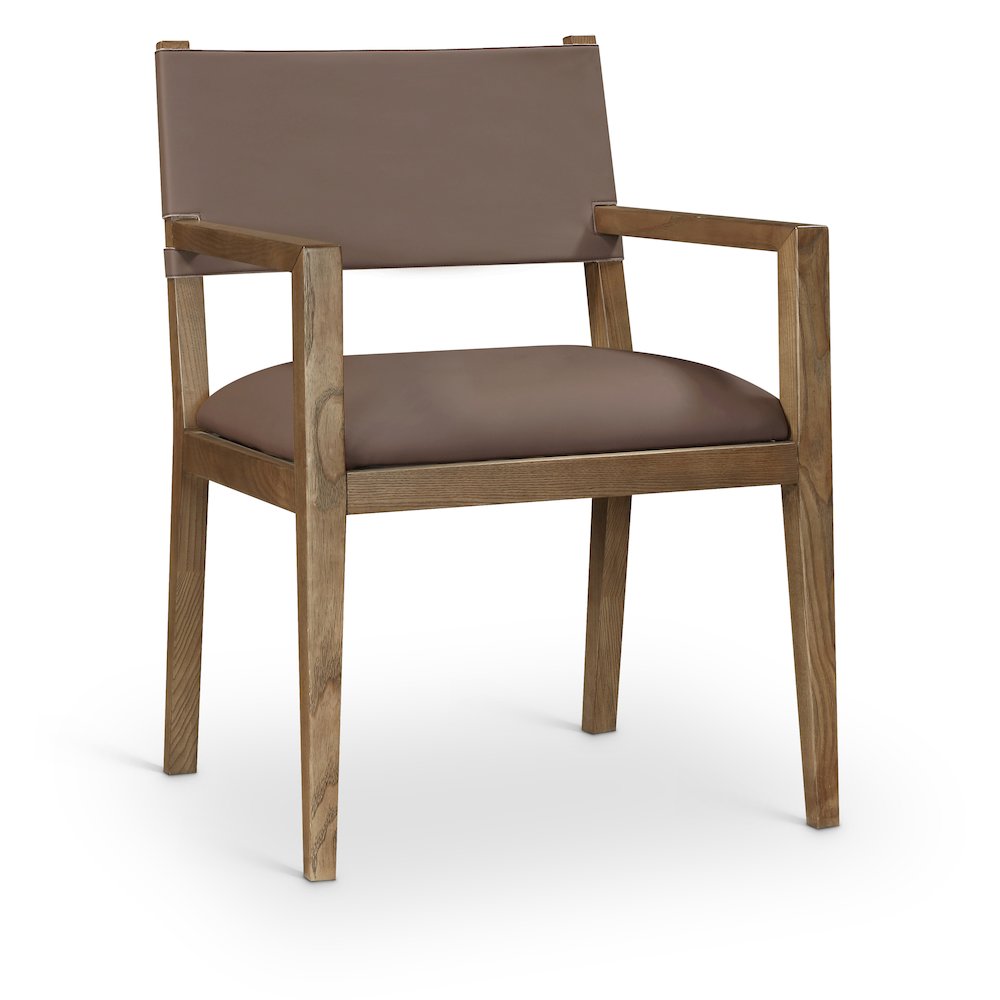 Avon Brown Vegan Leather Dining Arm Chair