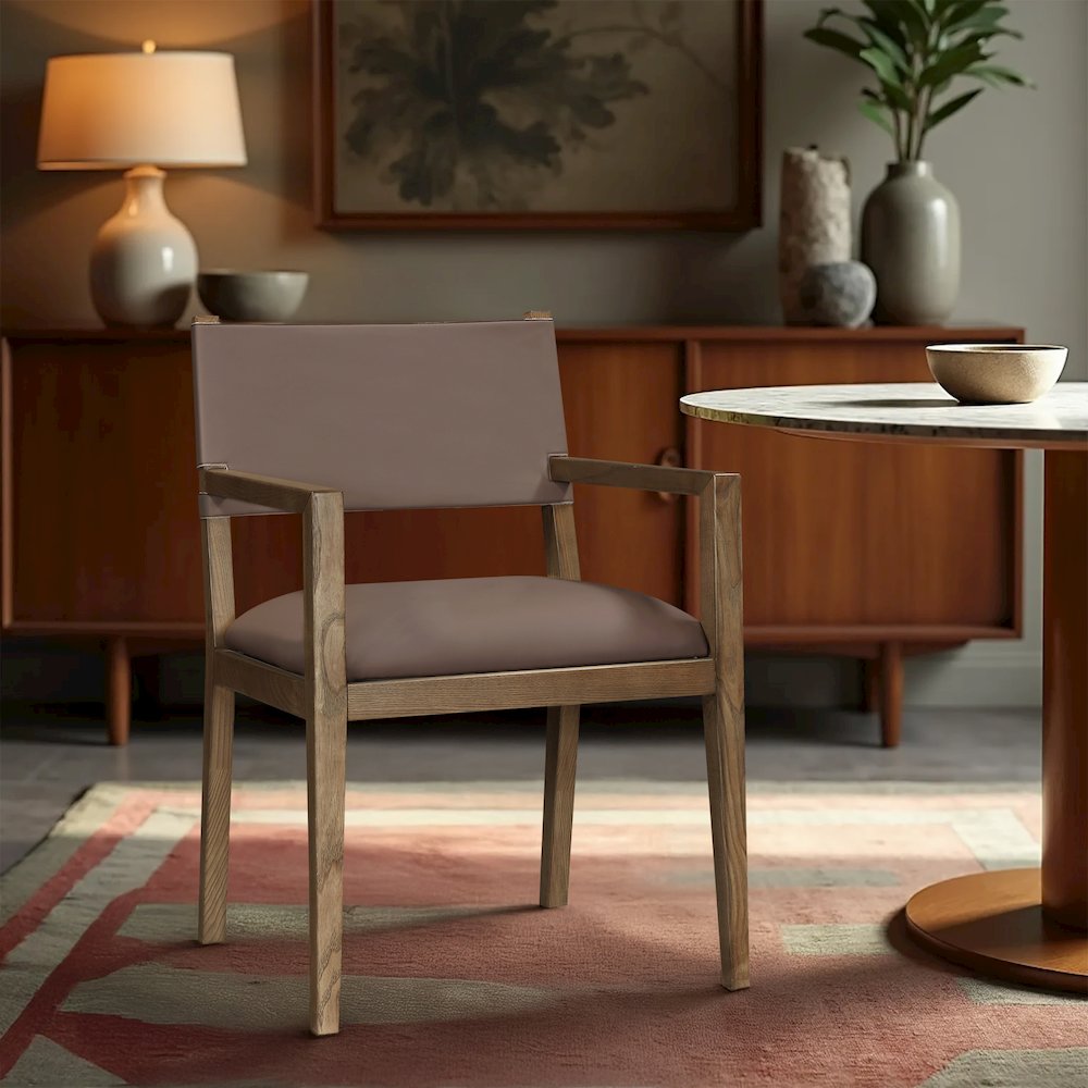Avon Brown Vegan Leather Dining Arm Chair